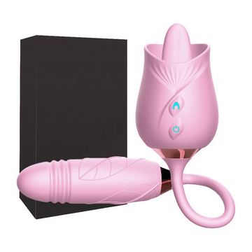 Rose-Shaped Double-Headed Licking Thrusting Vibrator / Women's Sex Toy for Clitoris Stimulation - EVE's SECRETS